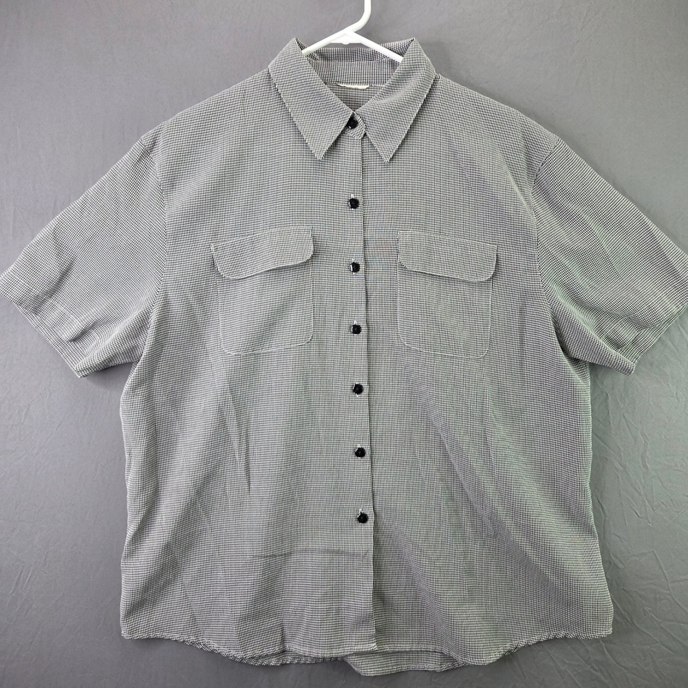 Unbranded Houndstooth Button Down Shirt Mens XL Black White Short Sleeve Pocket